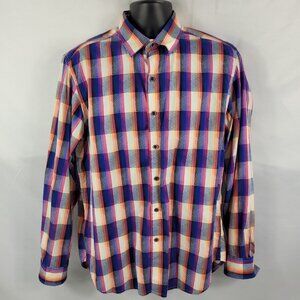 Robert Graham Retro Plaid Long Sleeve Button-Up Dress Shirt size Mens Large